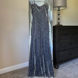 Zum Zum by Niki Livas silver sparkle metallic formal prom gown long maxi wedding